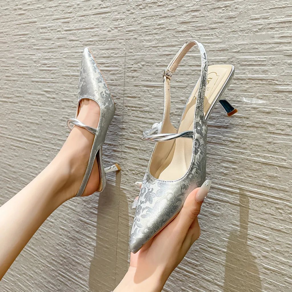 Fashion Personality Pointed Women's High Heels - Silver