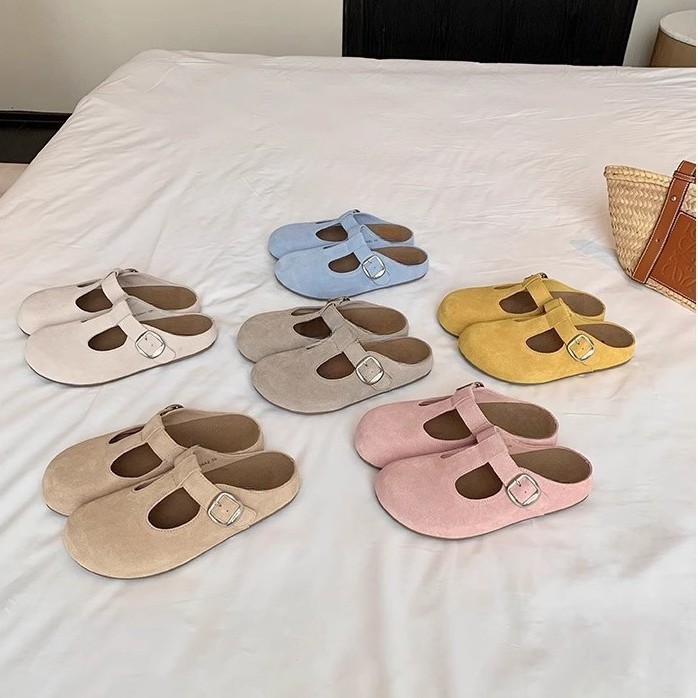 Height Increasing Insole Retro Buckle Closed-toe Slippers Women