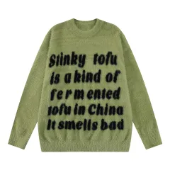 Fleece-lined Thick Style Sweater Loose Casual Laid-back Style Long Sleeve Round Neck Sweater - Green - View 1