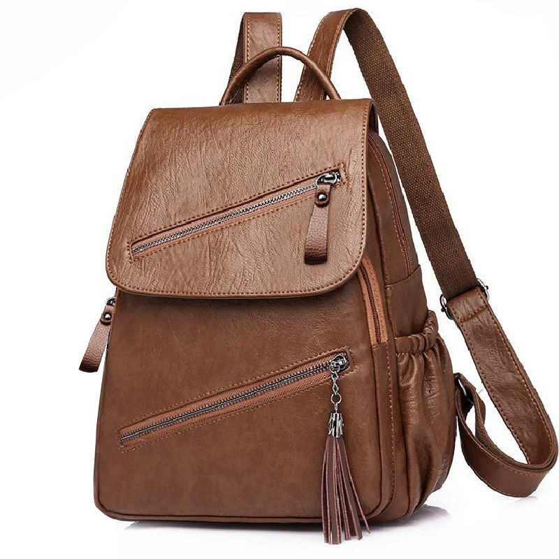 Women's Korean-style Fashionable Pu Soft Leather Casual Backpack - Picture 9 of 11