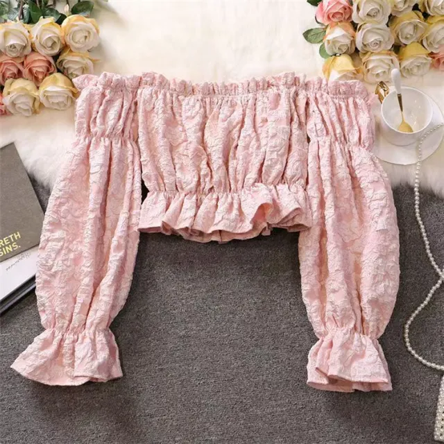 Pure And Alluring Off the Shoulder Ruffle Trim Shirt For Girls Pink - Shop at LoveMi