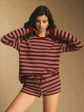 Arrival Striped Long-sleeve Shorts Two-piece Set
