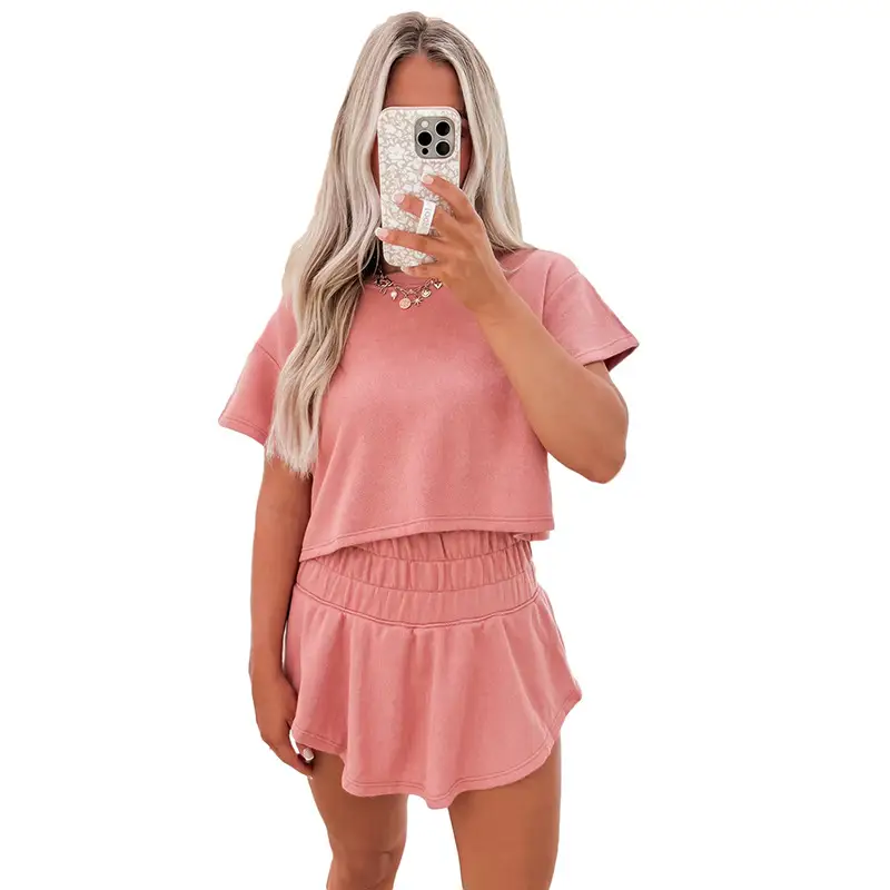 New Solid Color Short Sleeve Casual Suit Women