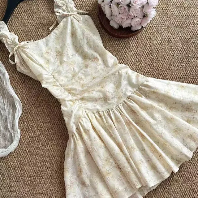 French Tea Break Floral Strappy Dress For Women Yellow - Shop at LoveMi