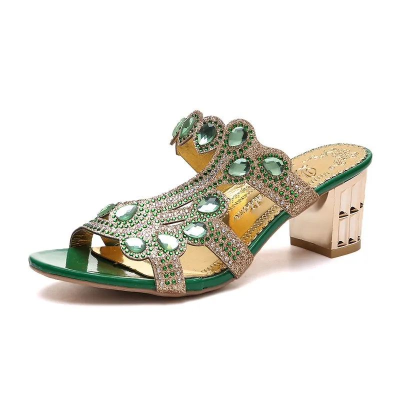 Women's Fashion Outerwear Chunky Heel High Heel Flip-flops Plus Size Sandals - Green