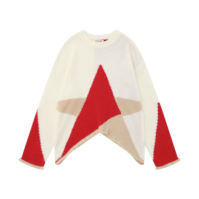 Women's Irregular Hem XINGX Jacquard Pullover Sweater Apricot - Shop at LoveMi