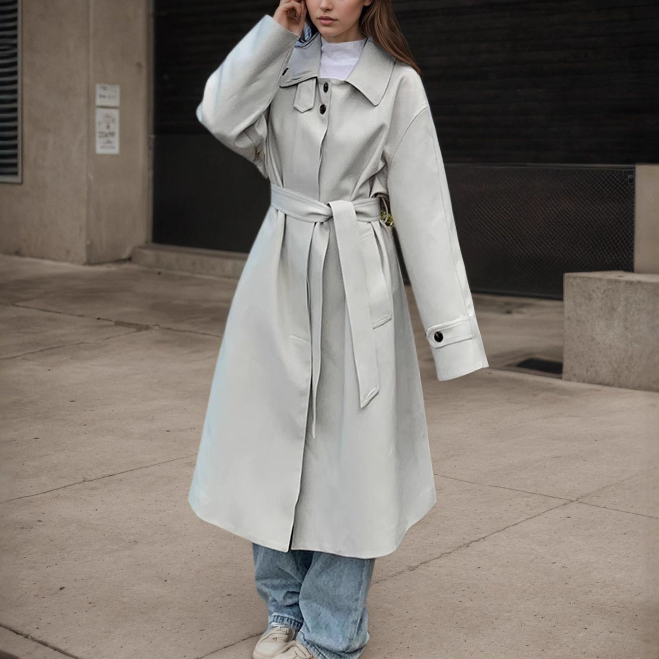 British Style Simple Graceful High-grade Lace-up Trench Coat