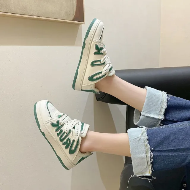 Retro Color Matching Flat Sneakers Sports And Leisure Green - Shop at LoveMi
