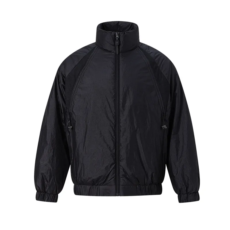 Lightweight Fleece Windproof Warm Stitching Loose Thick Cotton-padded Jacket - Black
