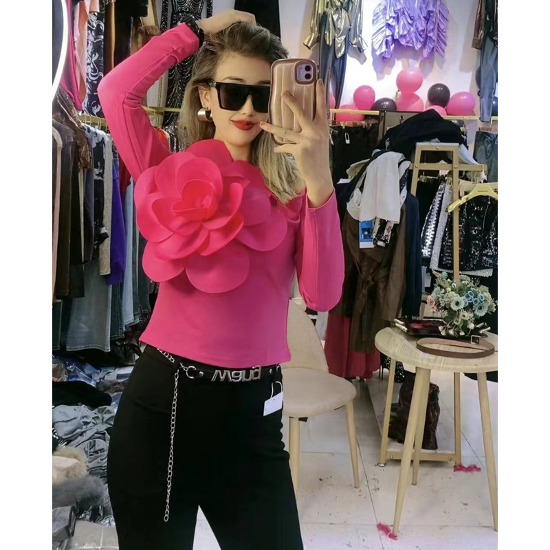 Pure Spice Girl Diagonal Neckline Single Shoulder Halter Long Sleeve Ladies Wear Western Slim T-shirt Top - Image 1