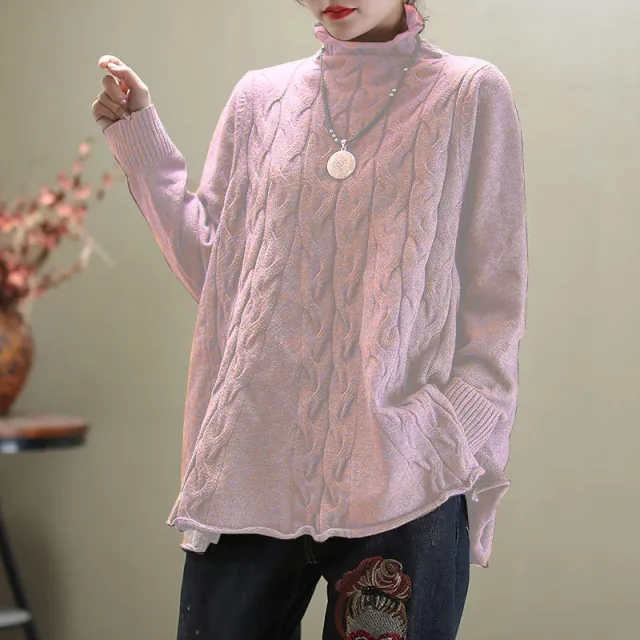 Artistic Curling Slit Knitted Sweater Pink - Shop at LoveMi