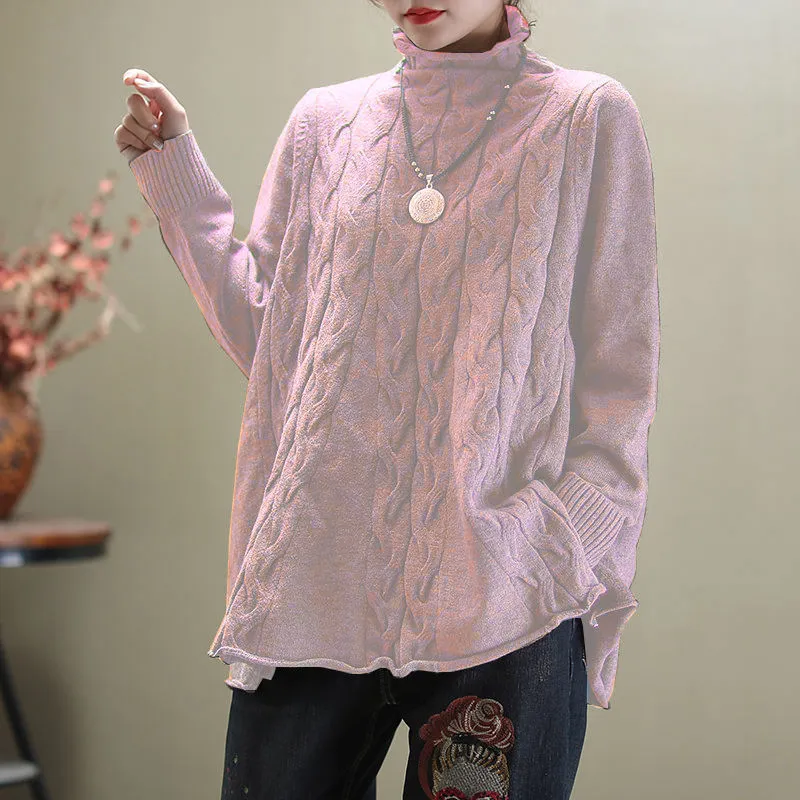 Artistic Curling Slit Knitted Sweater - Pink