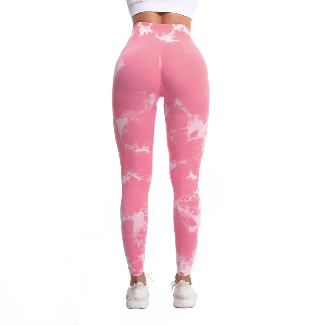 Women's Fashionable Simple Tie dye Printed High Waist Hip Lift Sports Running Fitness Pants Pink - Shop at LoveMi