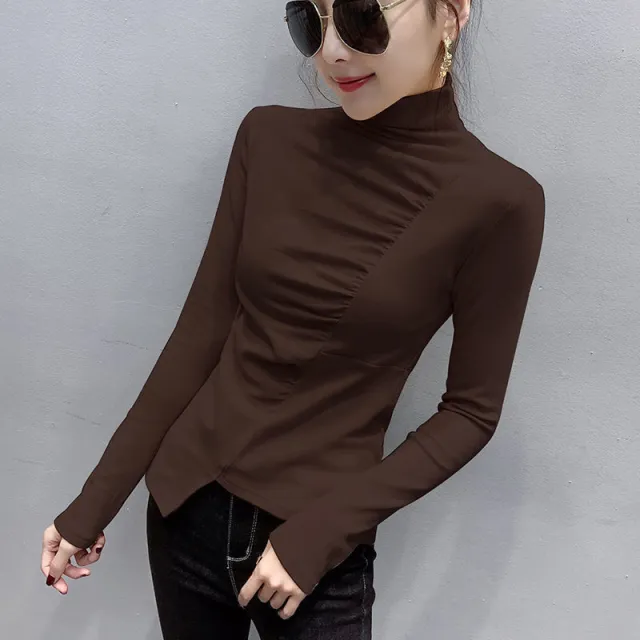 Casual Slim Women Turtleneck Bottoming Shirt Brown - Shop at LoveMi
