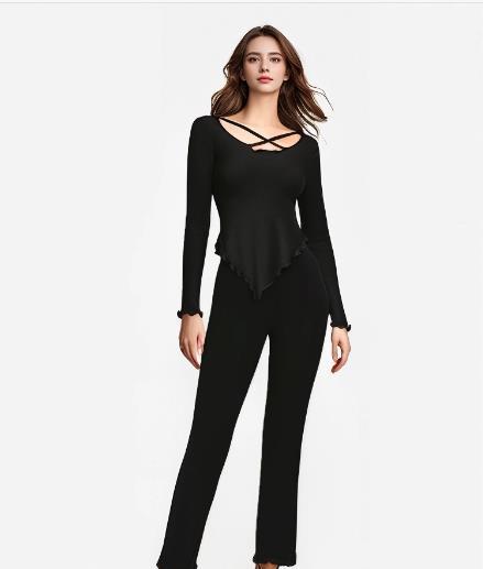 Solid Color Homewear Pajamas Suit Black - Shop at LoveMi