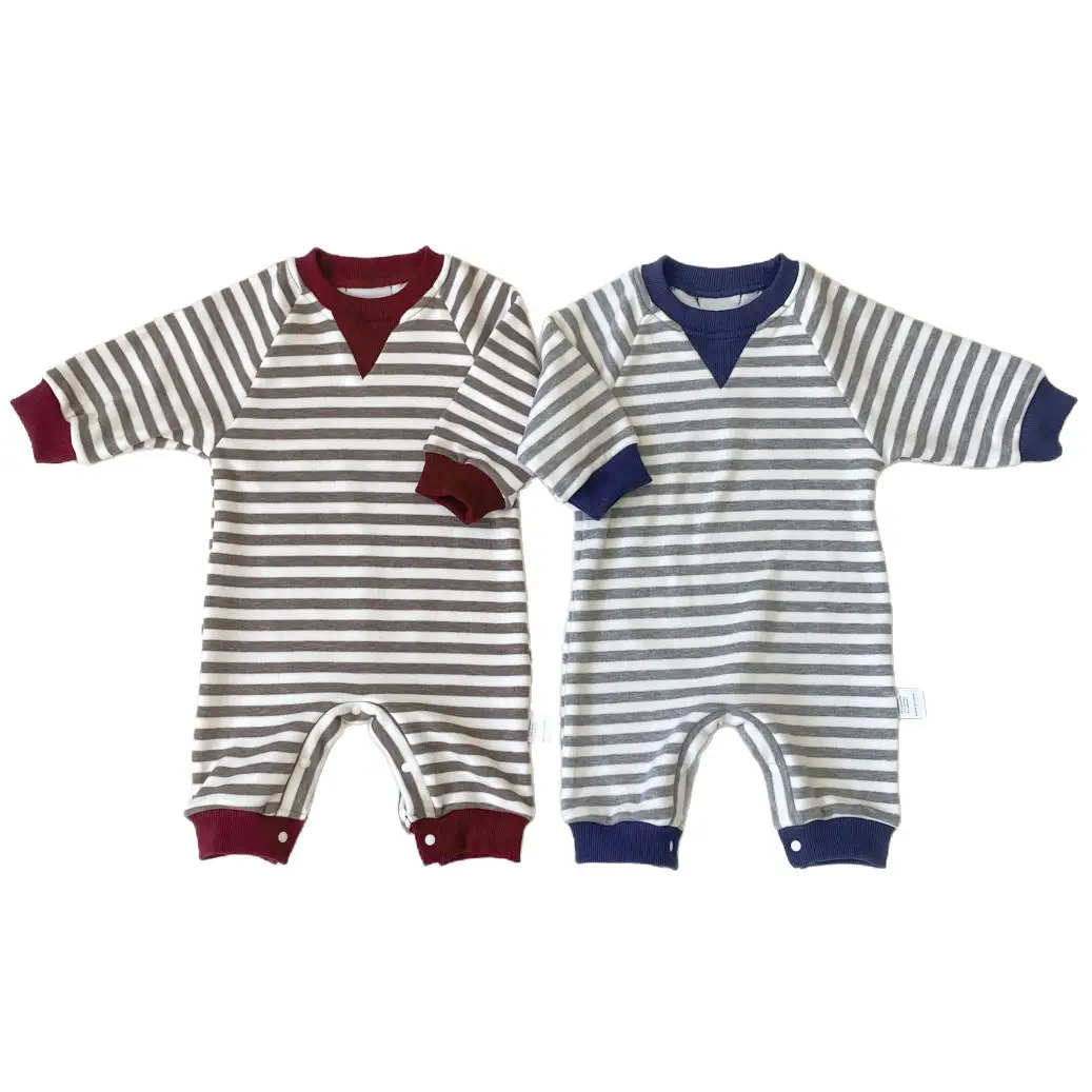 Winter Fleece-lined Baby Romper Striped Design
