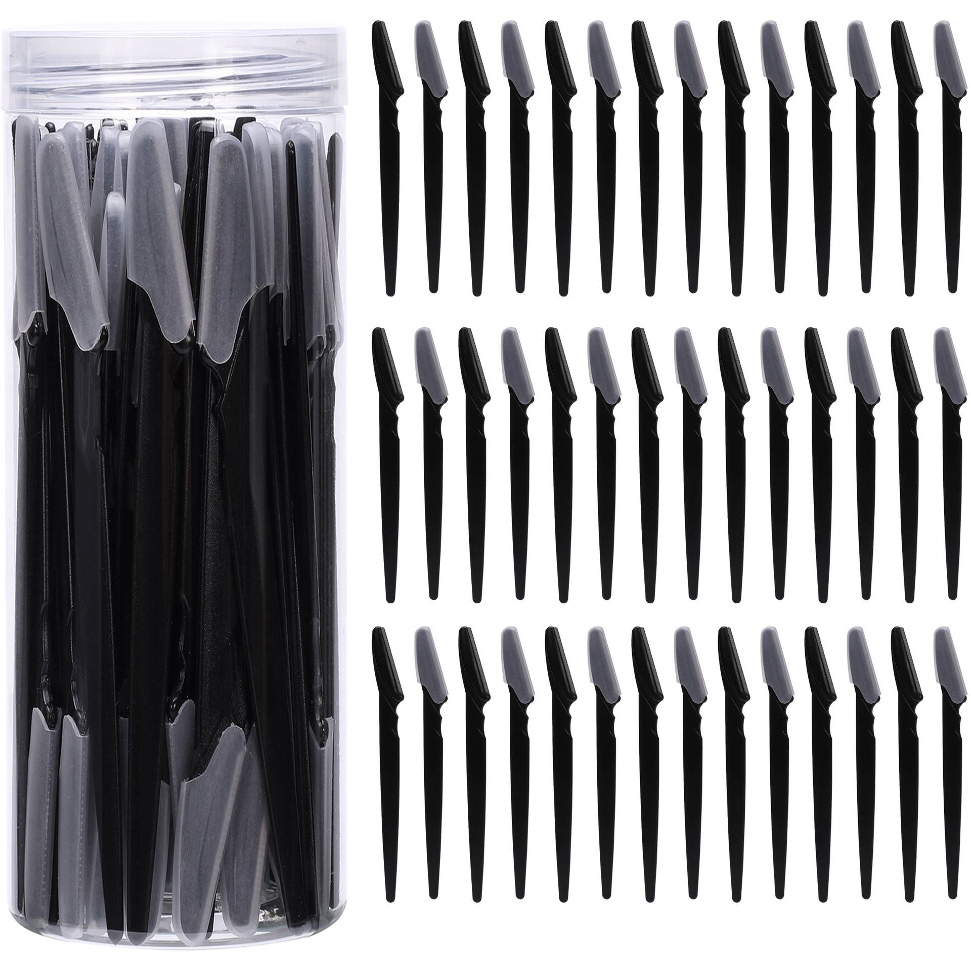 Canned With Protective Cover Black Eye-brow Knife – Black 40PCs Jar