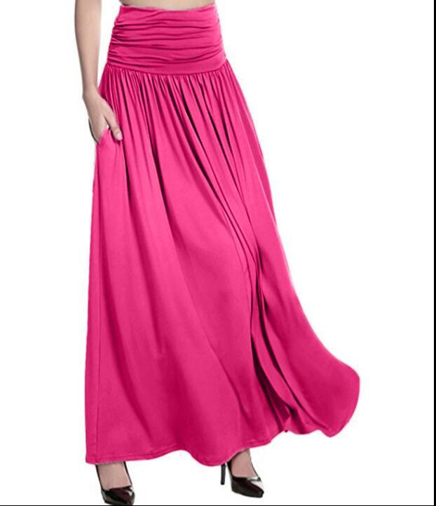 Solid Color Mid length High Waist Skirt Large Swing Skirt Rose Red - Shop at LoveMi