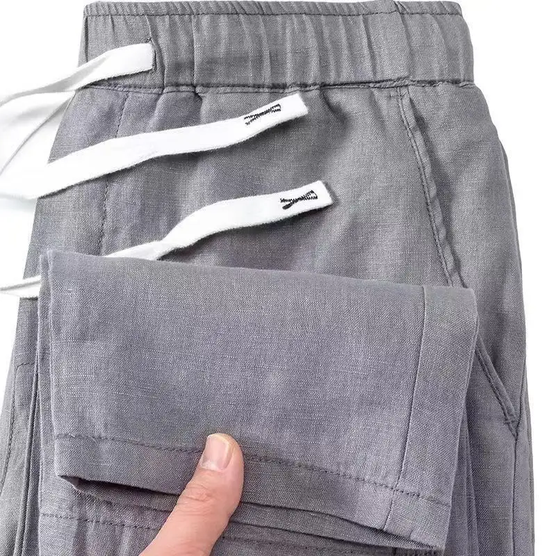 Pure Linen Breathable Chinese Style Elastic Waist New Trousers Li Gao