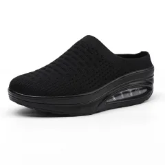 Plus Size Air Cushion Increased Slip-on Wedge Casual Pumps Sports Style Lazy Slippers - Black - View 1