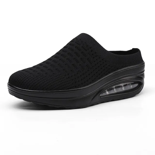 Plus Size Air Cushion Increased Slip on Wedge Casual Pumps Sports Style Lazy Slippers Black - Shop at LoveMi