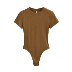 Neck Short Sleeve Rompers Slim Fit Slimming T-shirt Top - Gold - View 1