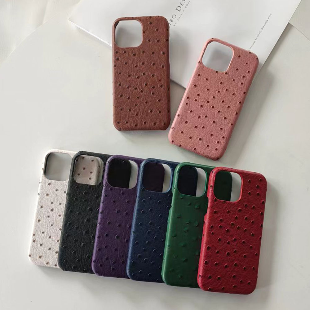 Faux Leather Hard Phone Case With Ostrich Pattern