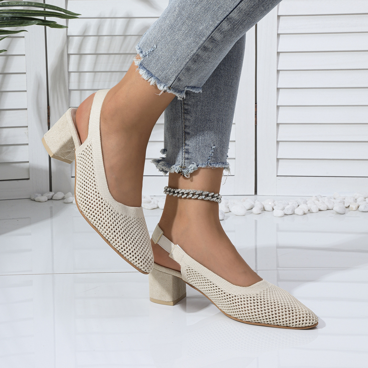 Flyknit Square-Toe High Heels