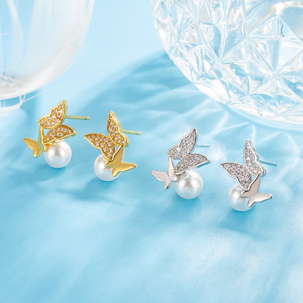 Fly Fly The Butterfly Diamond Pearl Earrings Women