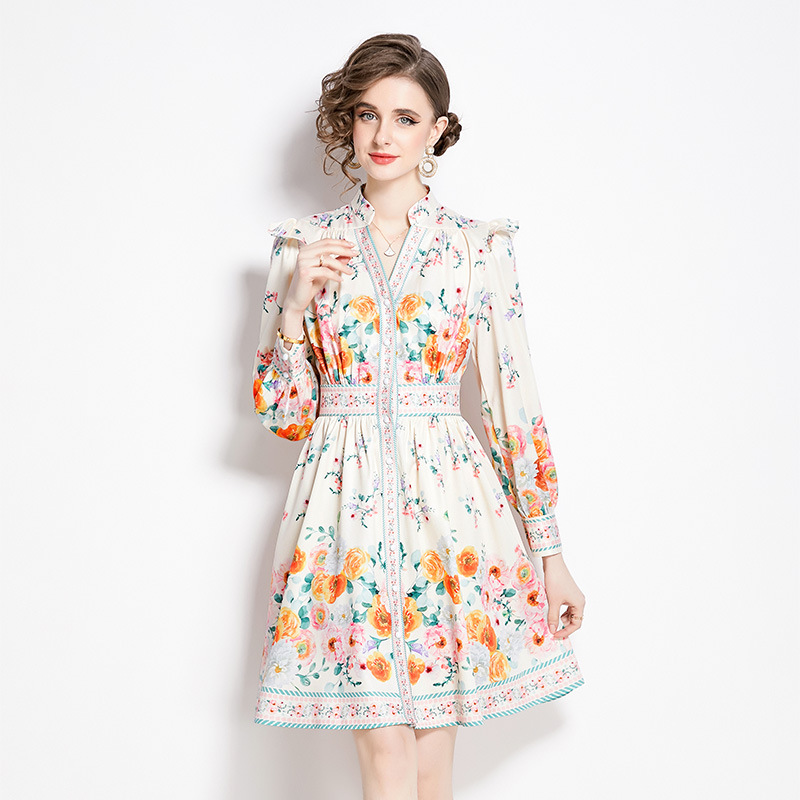 V-Neck Lantern-Sleeve Short Dress, picture 5 of 5