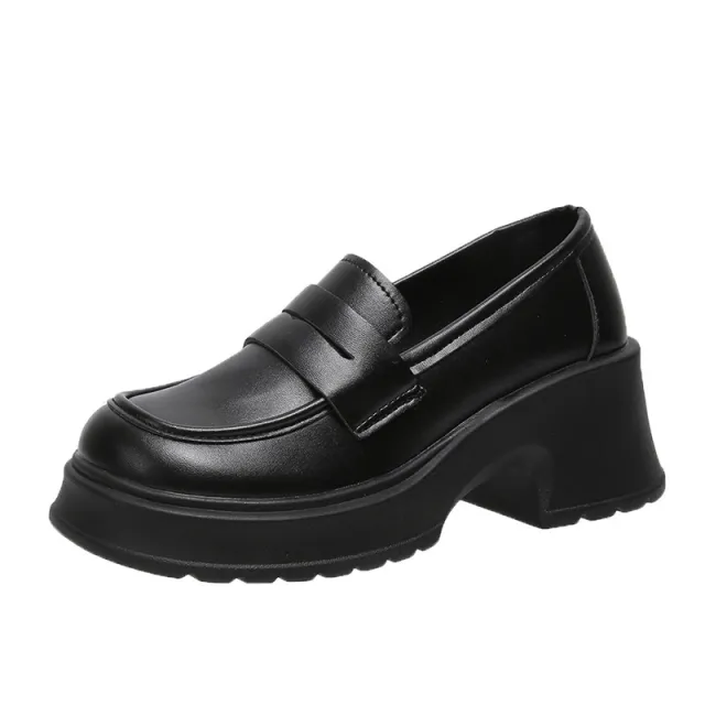 College Style Round Head Thick Bottom British Platform Shoes Women Black - Shop at LoveMi
