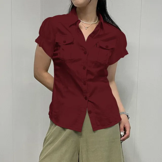 Y2g Style Short Sleeve Button Open Shirt For Women Wine - Shop at LoveMi