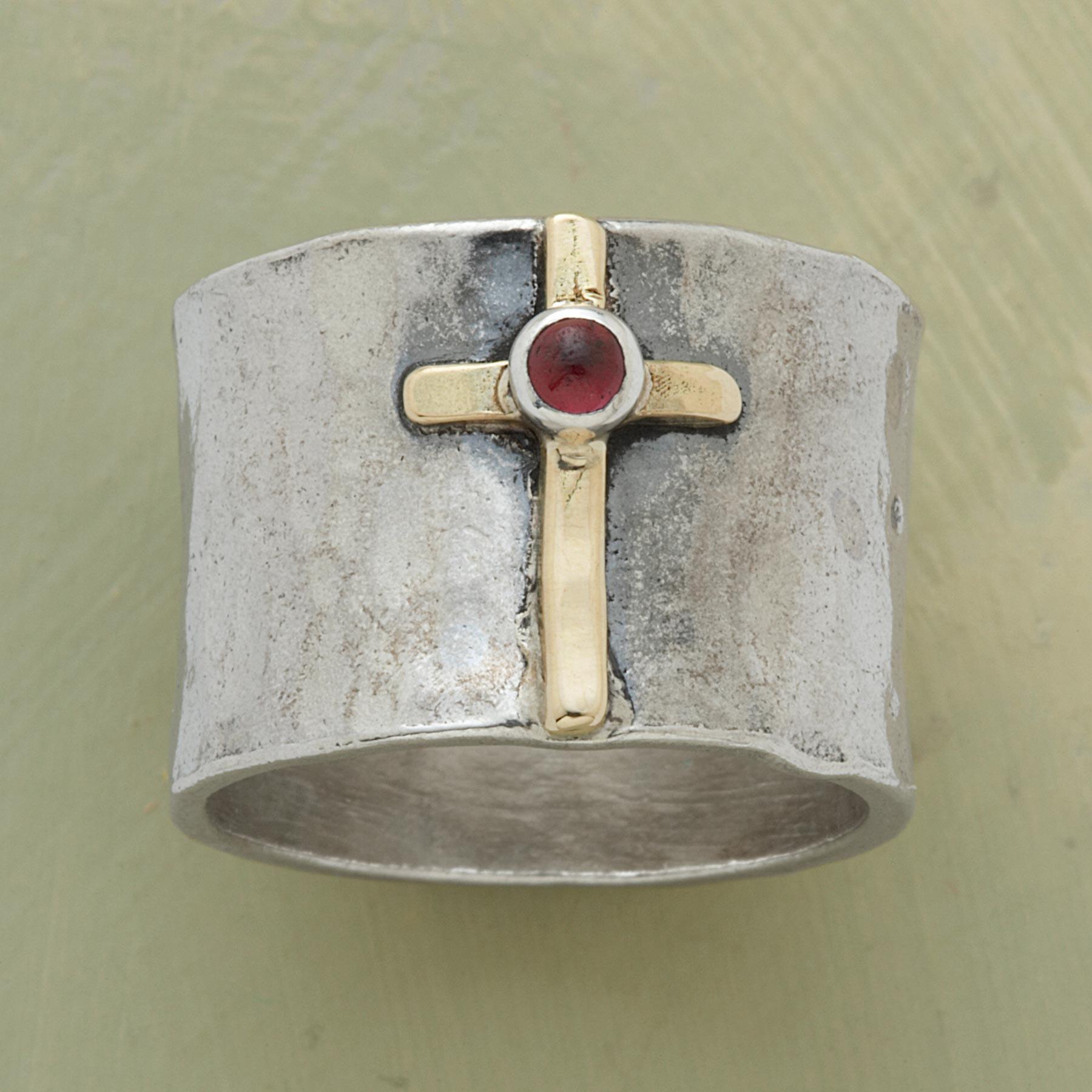 Chenrui Ornament Red Heart Beads Cross Ring