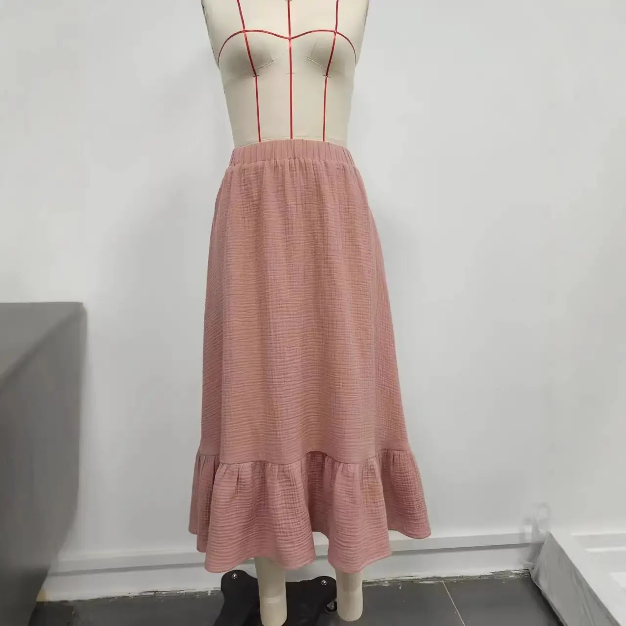 High Waisted Layered Pleated Midi Skirt