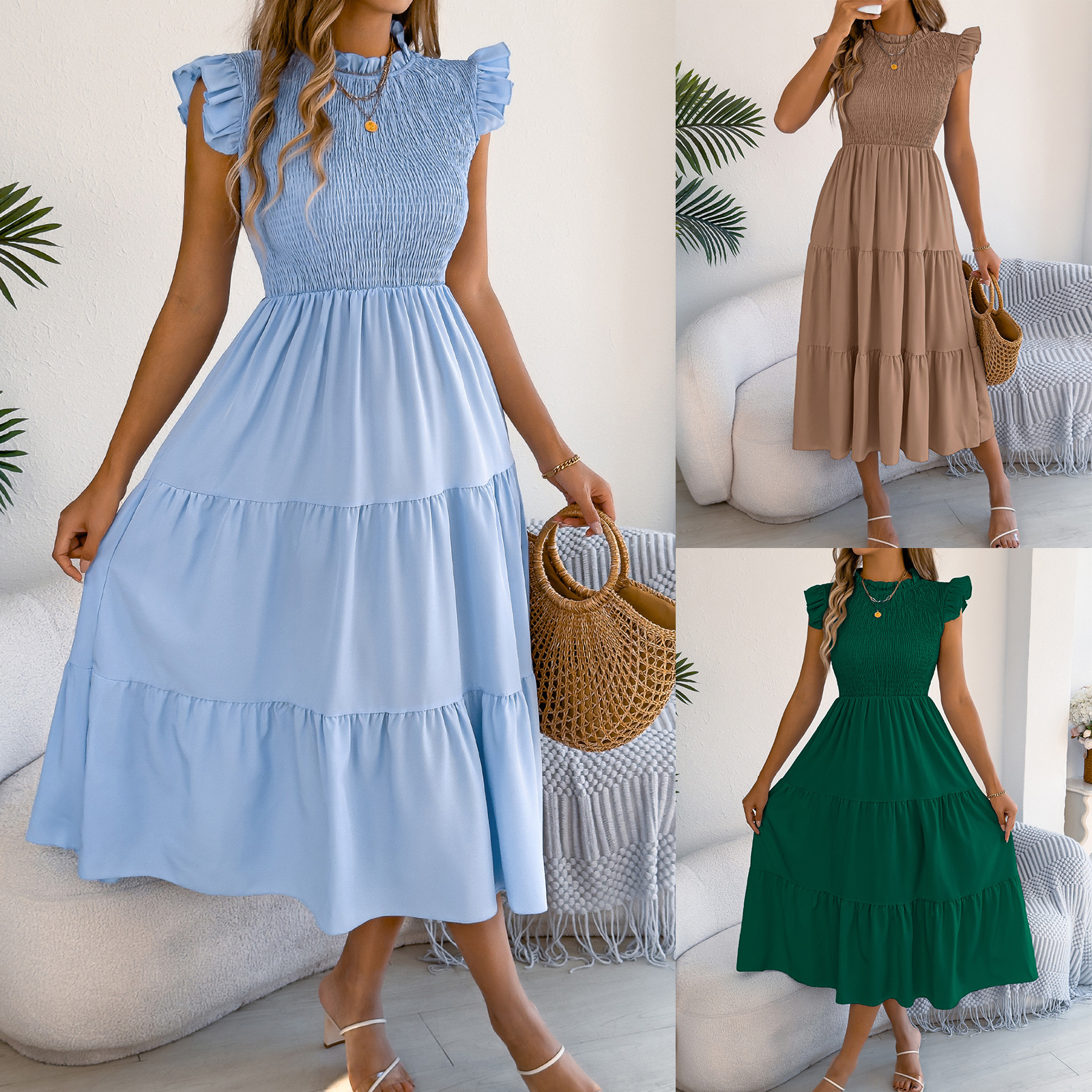 Women's Fashion Solid Color Waist Tight Dress