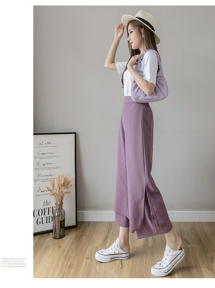 Title 13, High Waist Loose Ninth Hakama Pants Drape Chiff...