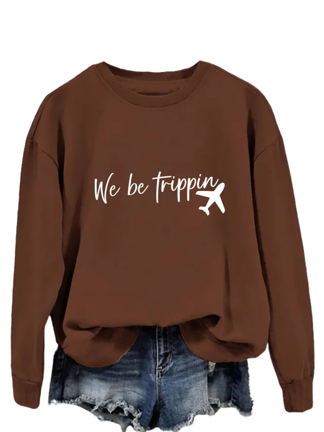 We Be Trippin Fashion Sweater Brown White Color Picture - Shop at LoveMi