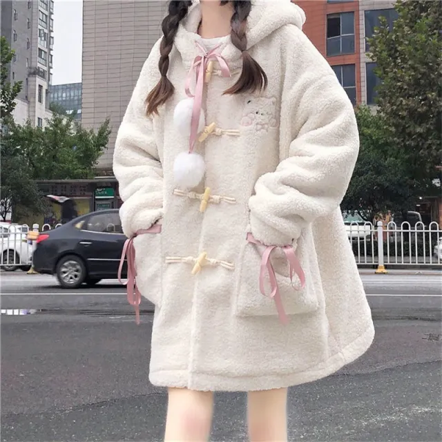 Autumn And Winter Fleece lined Thickened All matching Baggy Coat Beige Color Thickening - Shop at LoveMi