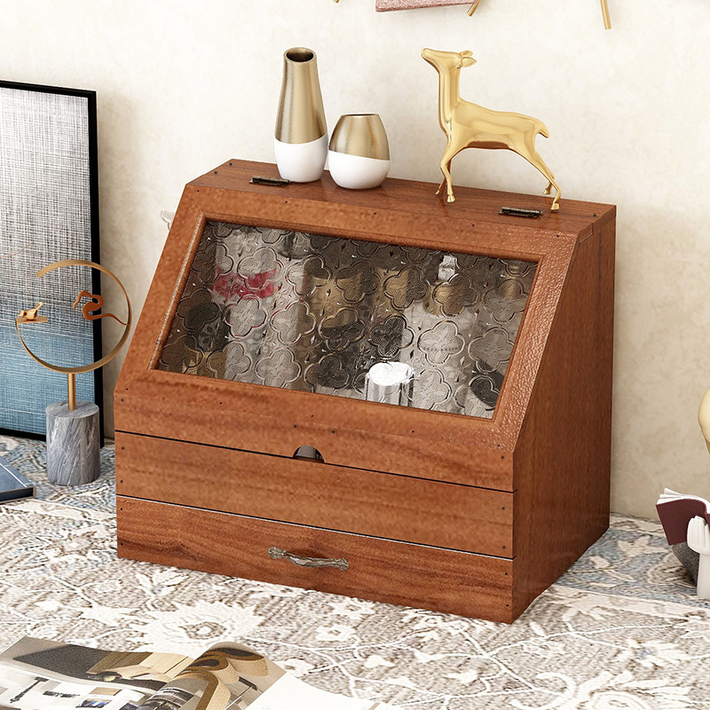 Solid Wood Vintage Cosmetic Lotion Desktop Sundries Dust-Proof Box