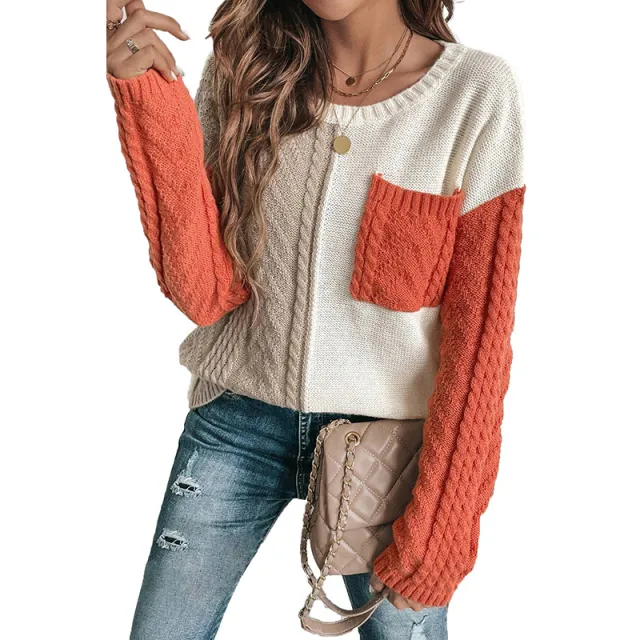 Women's Round Neck Wool Long Sleeve Fashion All match Contrast Color Sweater Lc2725069P5014 Xl - Shop at LoveMi