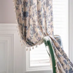 Cotton And Linen Printing Kitchen Curtain Beige Tassel Small Window Half Shade Bay Window Decoration - Orchid Beige - View 1