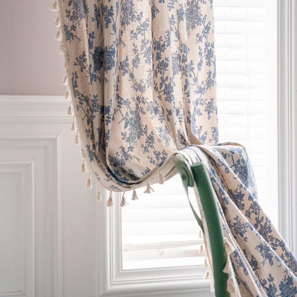 Cotton And Linen Printing Kitchen Curtain Beige Tassel Small Window Half Shade Bay Window Decoration - Orchid Beige