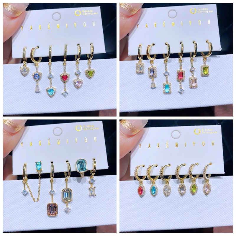 Color Crystal Zircon Earrings Premium Vintage Ear Clip Suit