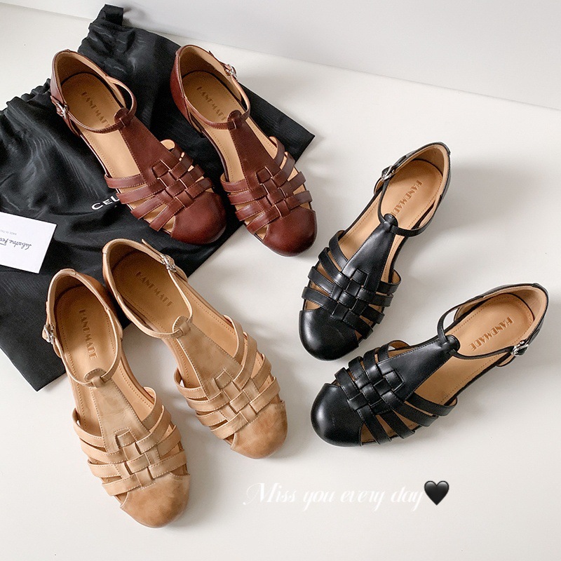 Knitted Hollowed-Out Closed-Toe Sandals Womens Shoes