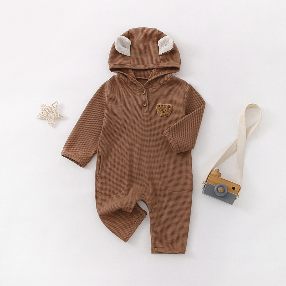 Baby Cartoon Bear Jumpsuit Boys And Girls Waffle