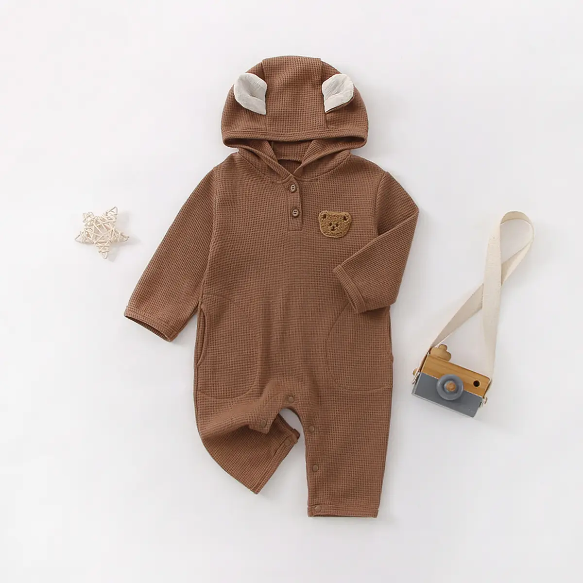 Baby Cartoon Bear Jumpsuit Boys And Girls Waffle