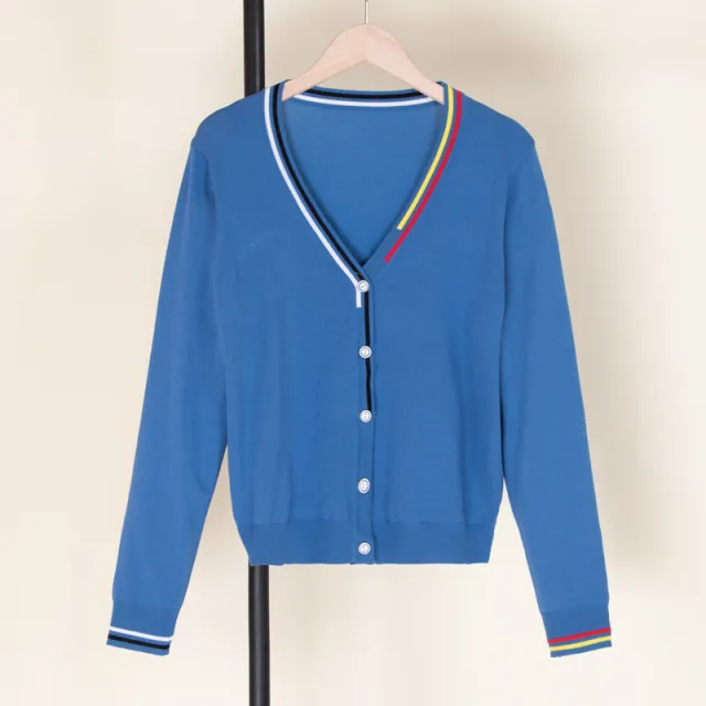 V neck Short Woolen Jacket Sweater Blue - Shop at LoveMi