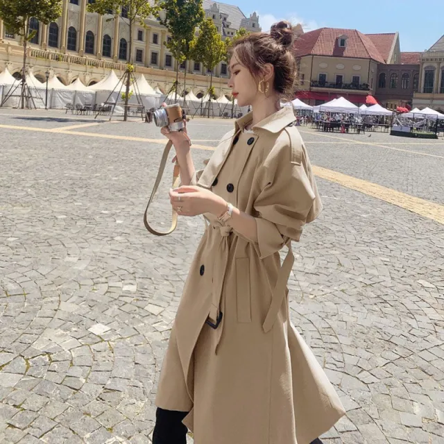 British Style Trench Coat Women's Mid length Loose Spring And Autumn Temperament Coat Khaki - Shop at LoveMi