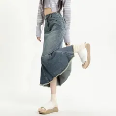 Women's Fashion Retro Raw Edge Denim Skirt - Retro Blue - View 1