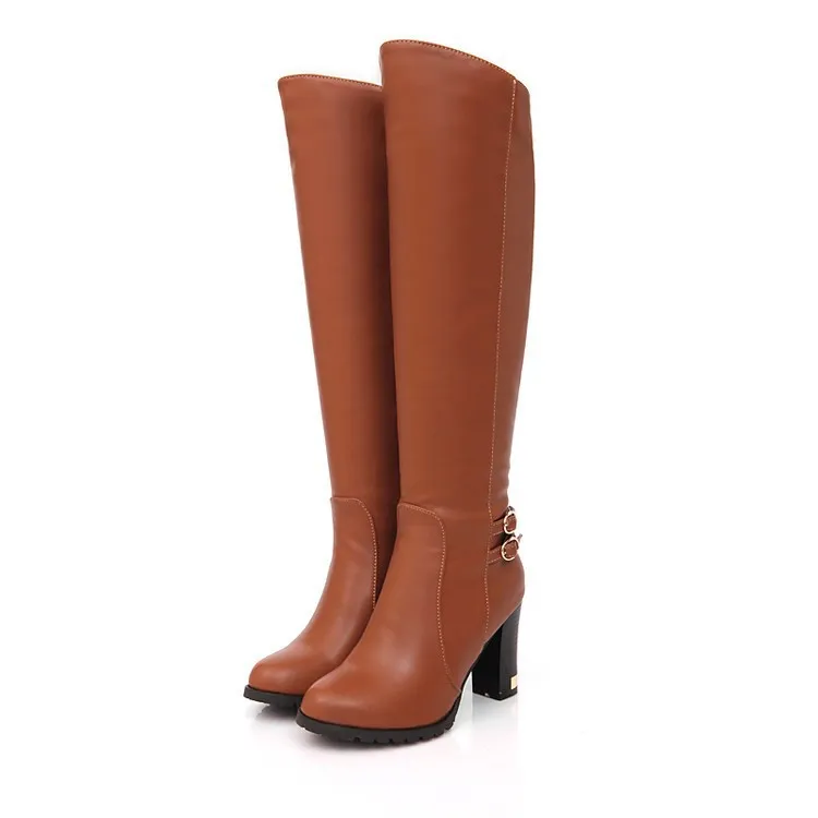 Chunky Heel Over-the-knee Boots Women's High Heels - Brown